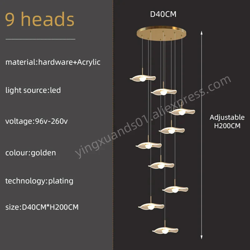 Gold Acrylic Chandeliers LED Pendant Lamp Modern Staircase Living Room Lighting
