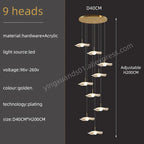 Gold Acrylic Chandeliers LED Pendant Lamp Modern Staircase Living Room Lighting