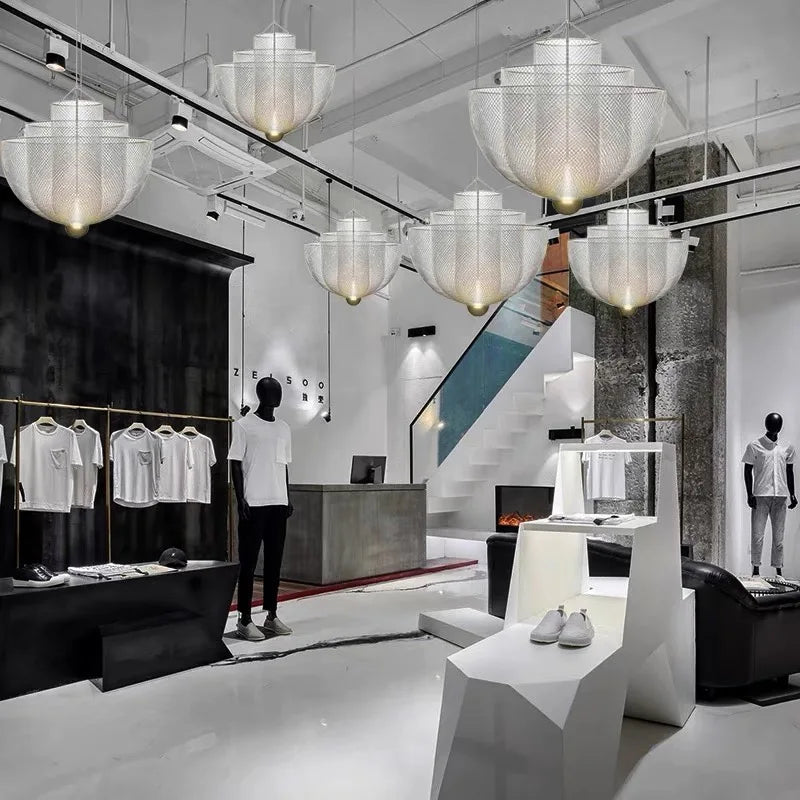 Mesh Chandelier: Silver Metal Grid Lamparas for Fashionable Home Decor