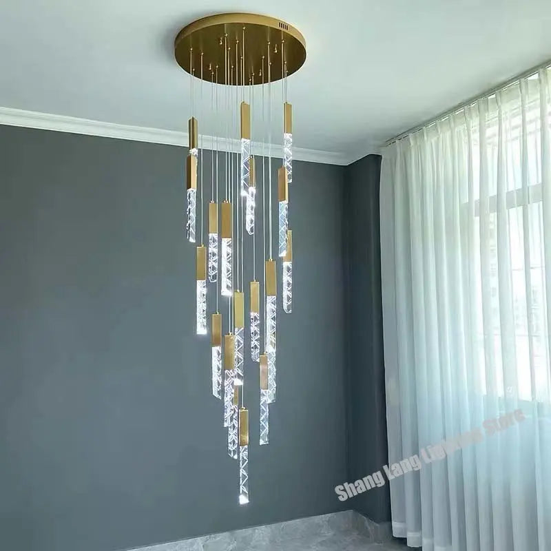 Crystal LED Chandelier: Stylish Staircase & Living Room Lighting