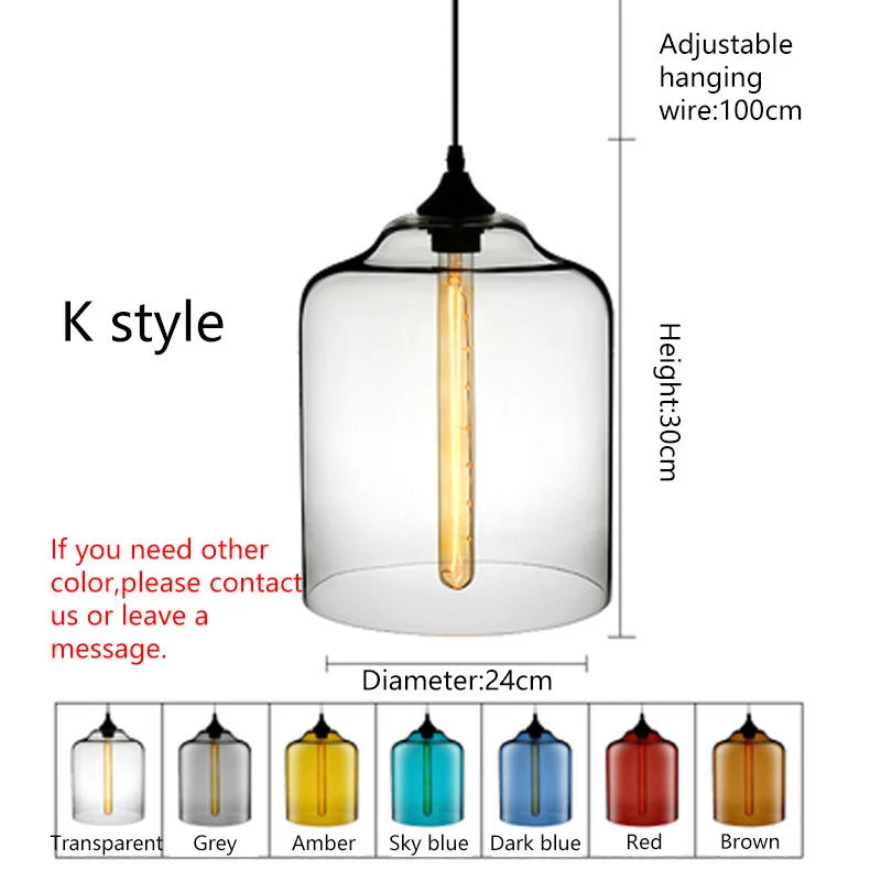 Glass Pendant Chandelier E27 Ceiling Light for Living Dining Kitchen Bedroom