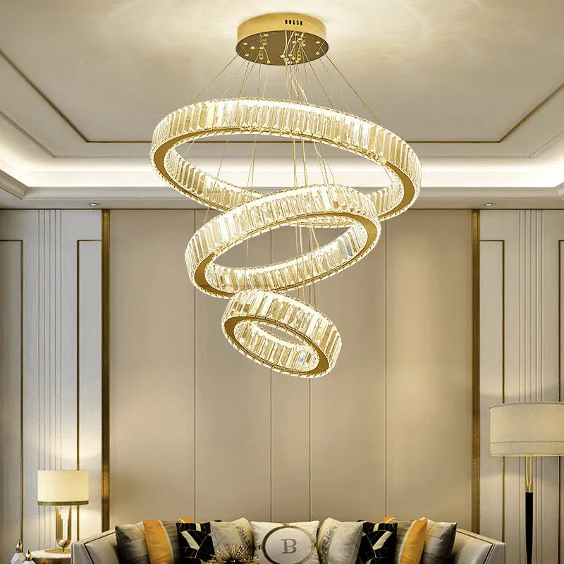 Crystal Chandelier: LED Dimmable Pendant Light for Stairs, LED Luminaria Fixture