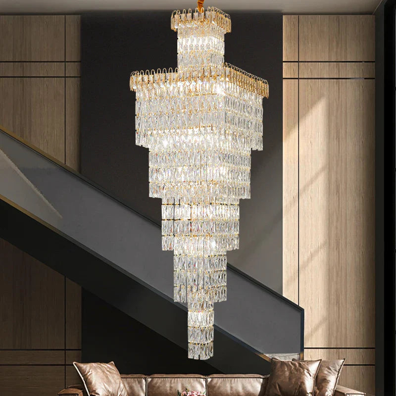 Crystal Luxe Living Room Chandelier - Modern & Elegant Hall Staircase Lighting