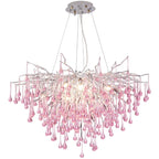 Kids' Pink Crystal Chandelier: Colorful Chrome Ceiling Light for Girls' Bedroom