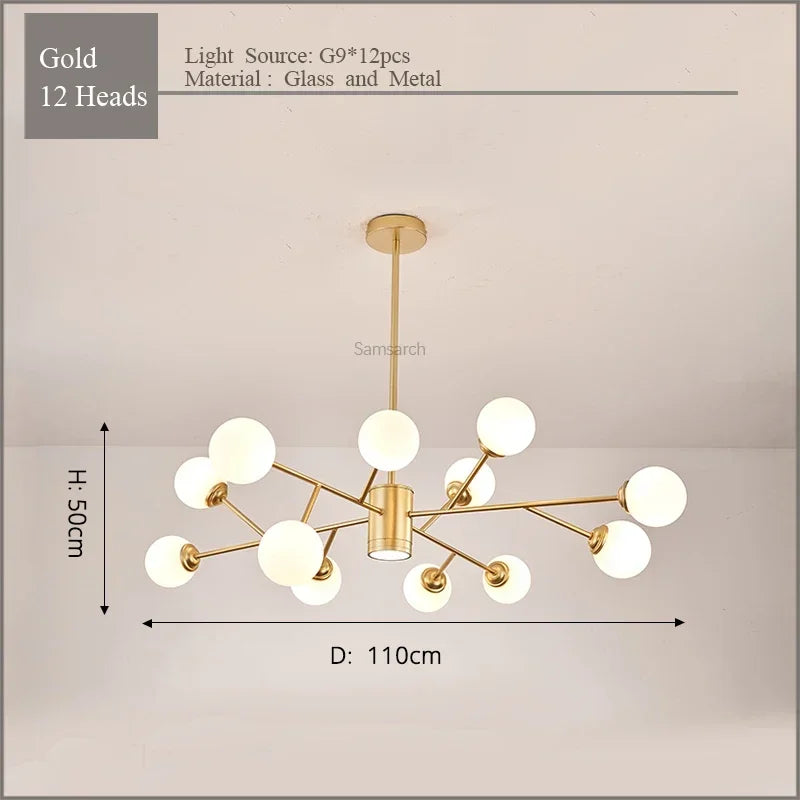 Gold Black LED Ceiling Chandelier for Living Room Bedroom Lighting Fixtures