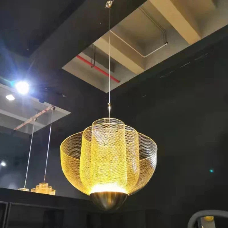 Meshmatics Birdcage Chandelier: Modern Dimmable Pendant Light in Golden & Silver