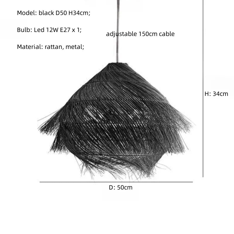 Wabi Sabi Rattan Pendant Chandelier with E27 LED Lights