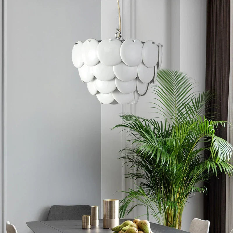 White Ceramic Chandelier: Danish Design Hanging Lamp for Home Decor & Dining