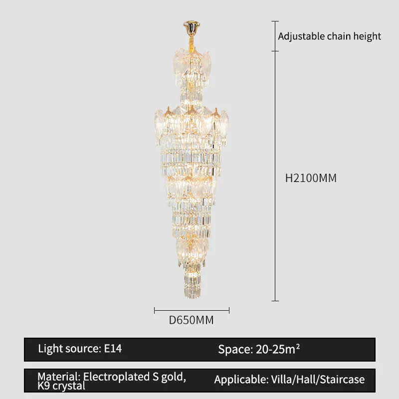 European Crystal Chandelier Modern Duplex Hotel Villa Staircase Long Chandelier