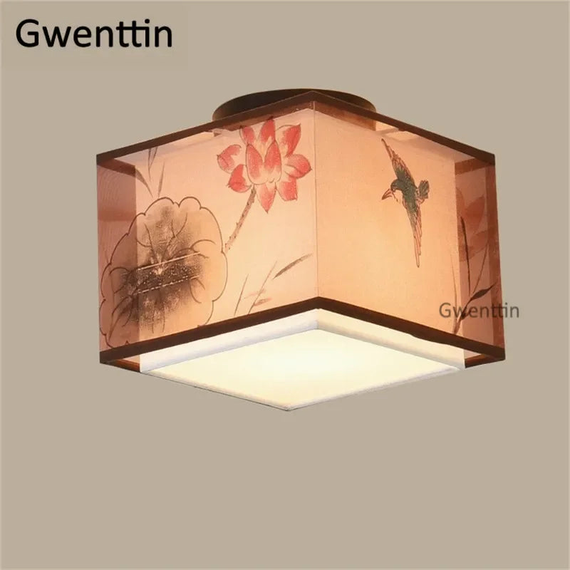 Vintage Linen Fabric Ceiling Light: Chinese Style LED Lamp for Home Decor