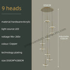 Nordic Black Gold Chandeliers LED Hanging Lamps Acrylic Suspension Loft Pendant Lights