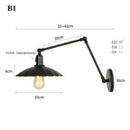 Retro Long Arm Bedside Wall Lamp with Switch - Black