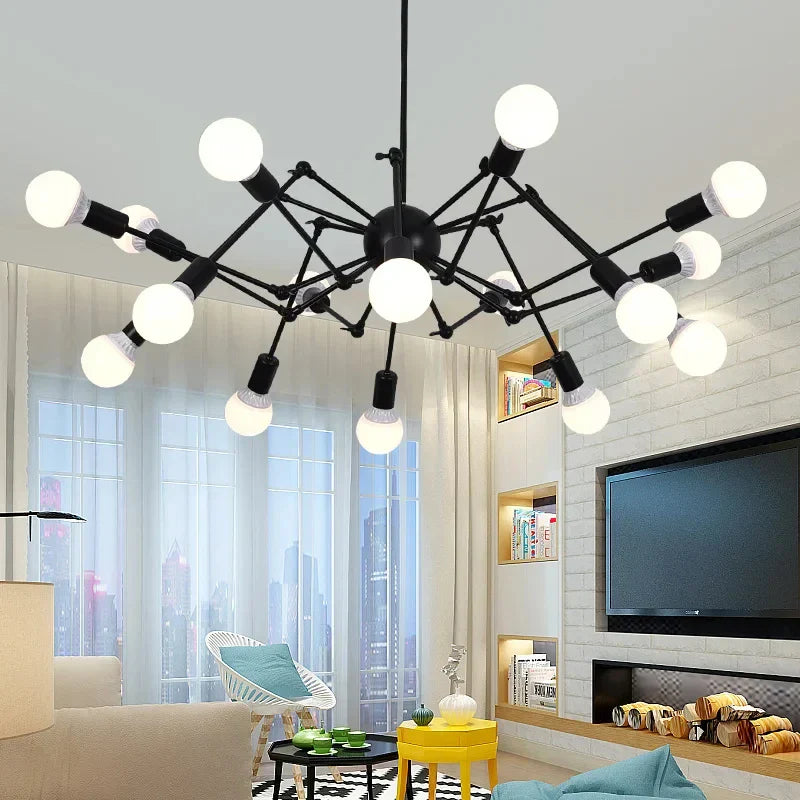 Retro Spider Iron Chandelier: Adjustable, Rotatable, Industrial Living Room Lighting
