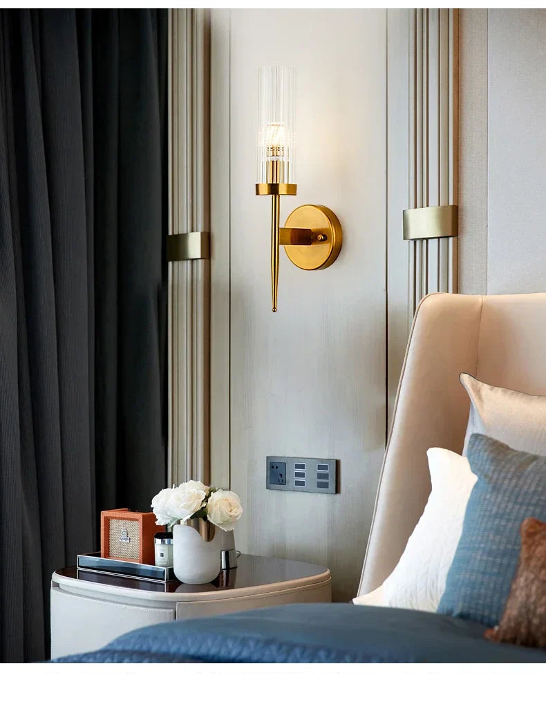 Modern LED Gold Wall Lights Bedroom Bedside Glass Lamps Fixture for Home Decor