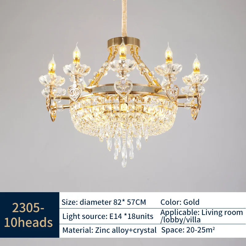 Crystal Luxury Chandelier for European Style Living Room, Bedroom, and Stairwell