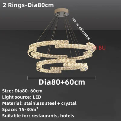 Crystal Ceiling Chandelier: Modern Stainless Steel LED Indoor Lighting for Living Room & Bedroom