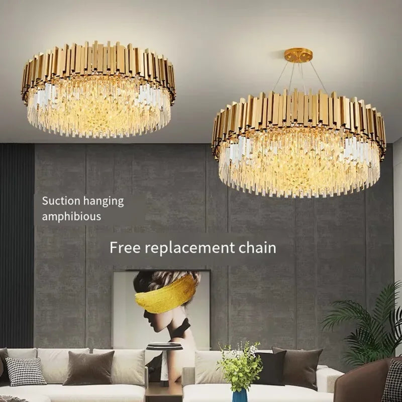 Crystal Ceiling Chandelier: Luxury Round LED Light for Living Room, Artistic Home Decor