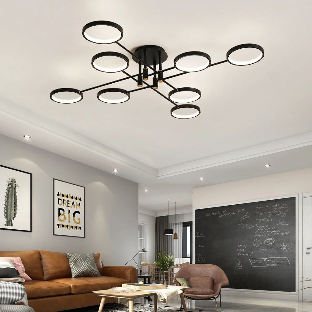 Modern LED Chandelier Black Aluminum Ceiling Light with Remote Control