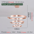 Round Ring LED Chandelier for Dining Room Bedroom Living Room Modern Nordic Decor