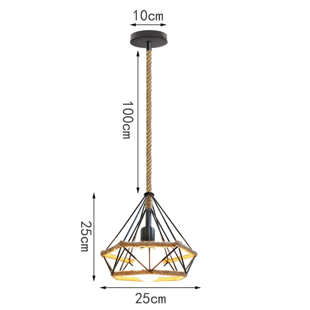 Vintage Hemp Rope Pendant Light Industrial Chandelier Loft Decor Lampshade
