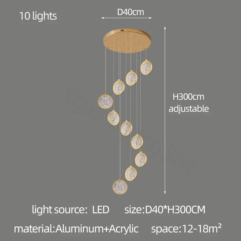 Round Cake Chandelier: Modern Staircase Lamp for High-rise Buildings, Hotels, and Homes