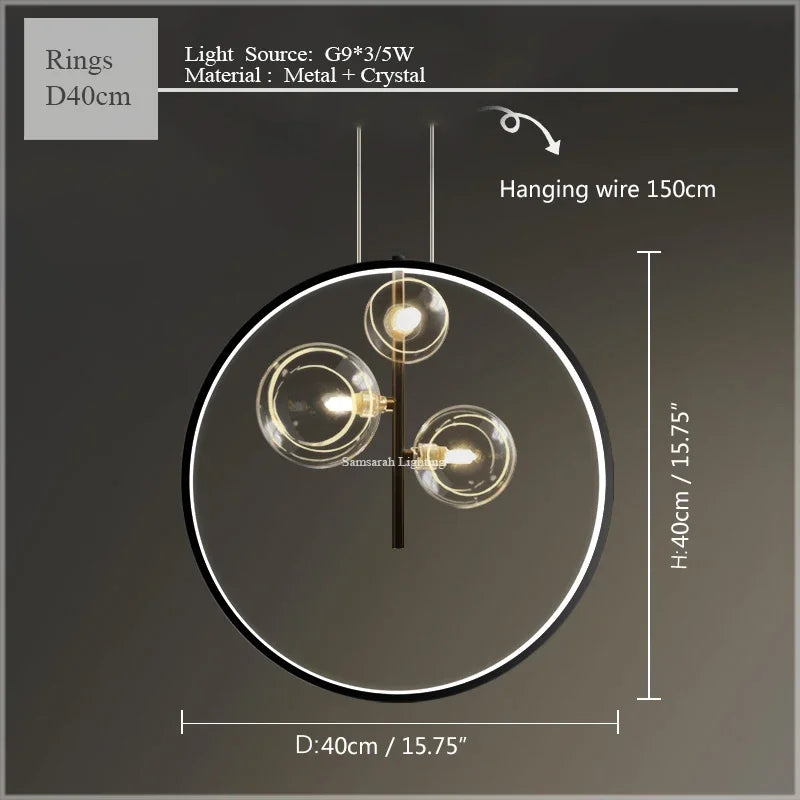 Glass Bubble LED Ceiling Chandelier for Home, Modern Ring Hanging Light Fixtures