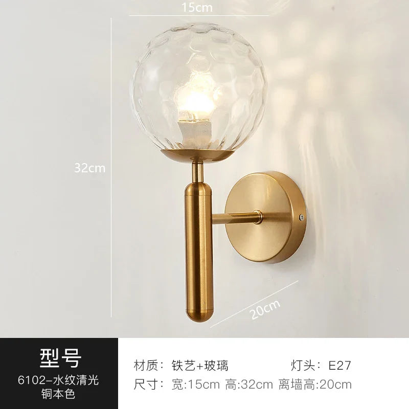 Modern Gold Glass Ball Wall Lamp Sconce for Dining Bathroom Bedroom Lighting