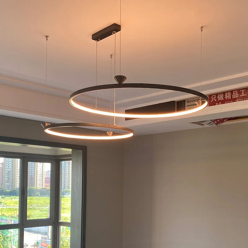 Circular All-Copper Italian Style LED Pendant Lamp for Living Room and Bedroom