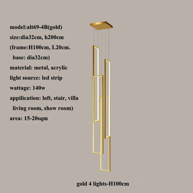 Modern LED Aluminum Pendant Chandelier for Living Room Staircase LOFT