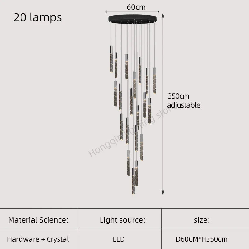 Gold Crystal Stairs Chandelier Luxe LED Pendant Light Luxury Indoor Lighting