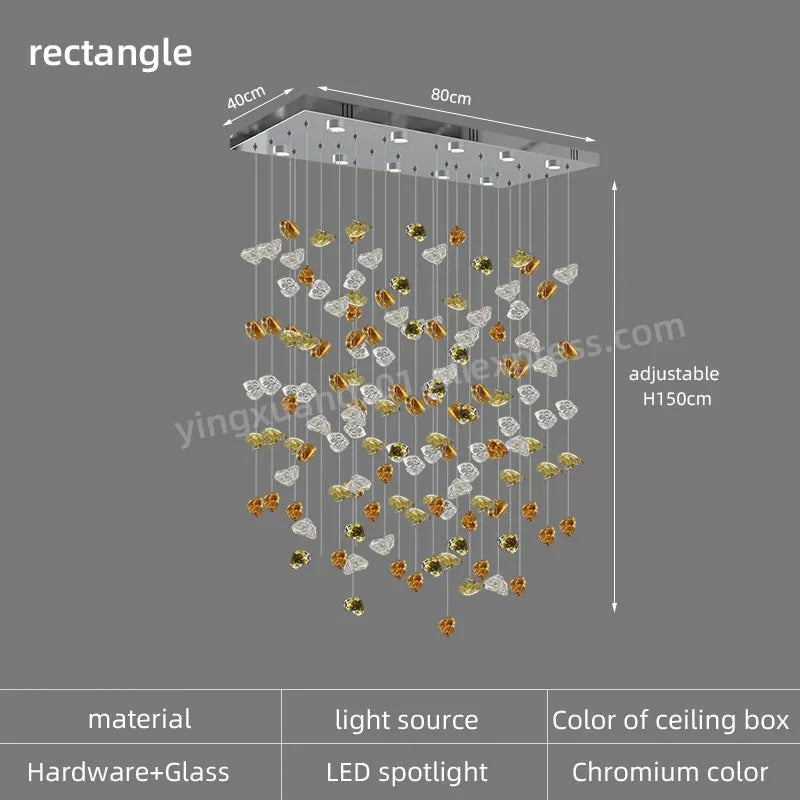 Stone LED Pendant Chandelier: Modern Luxury Crystal Lighting for Living Room