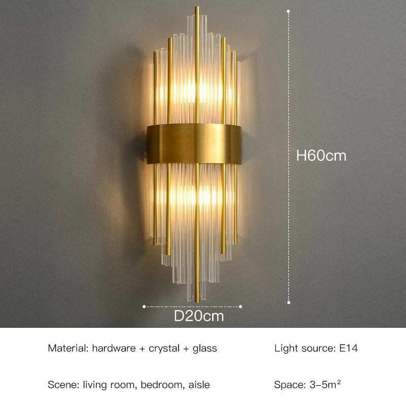Modern Gold LED Crystal Wall Lamp Living Room Foyer Luxury Sconce