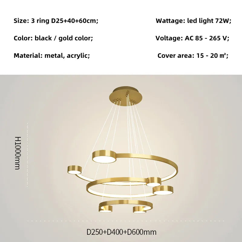 LED Ring Chandelier: Modern Nordic Hanging Light for Dining, Living Room, and Lobby