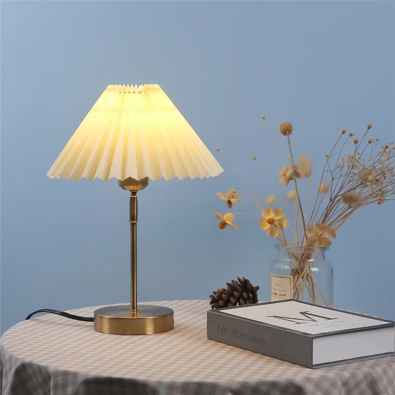 Adjustable Pleated Table Lamp Nordic Retro LED Desk Light for Living Room Bedroom