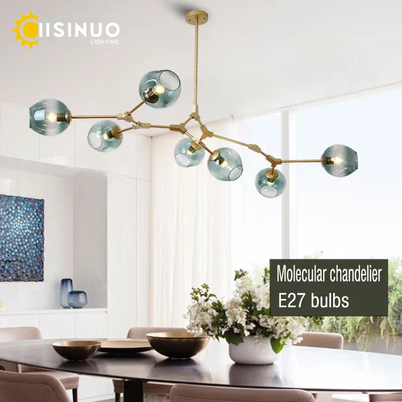 Molecular Design Glass Chandelier Ceiling Pendant for Luxury Living & Dining Rooms