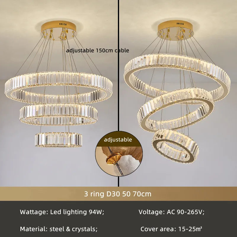 Afralia Crystal Circle LED Chandelier: Dimmable Pendant Lighting for Modern Stairs