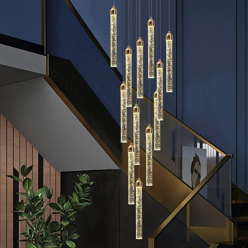 Crystal Staircase Chandelier LED Modern Interior Designer Gold Attic Lamps