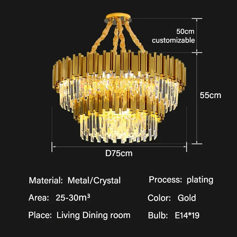 Crystal Oval Round Chandelier: Luxury Nordic Modern LED Lighting for Home and Bar
