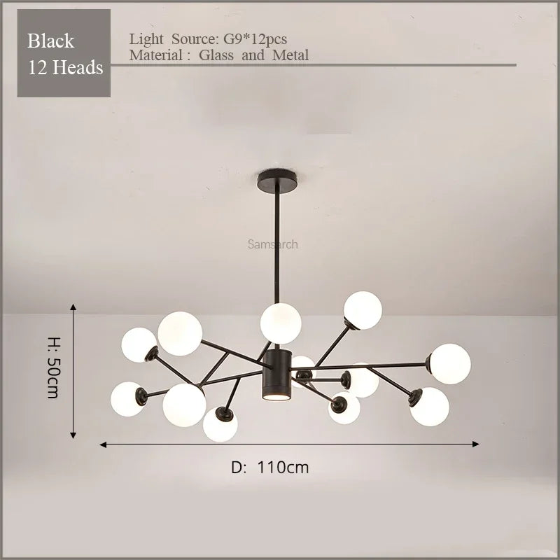 Gold Black LED Ceiling Chandelier for Living Room Bedroom Lighting Fixtures