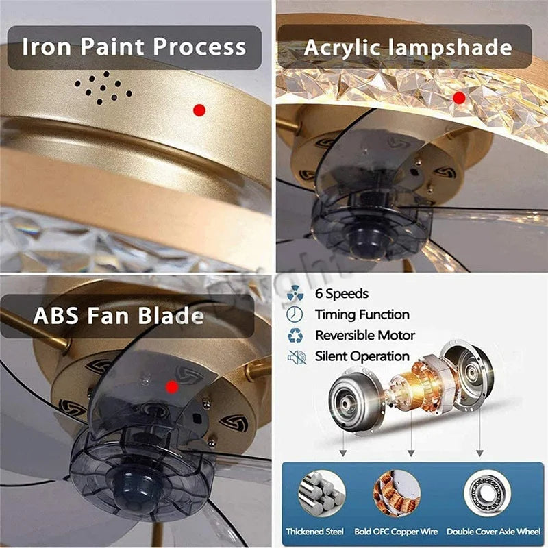 Smart LED Ceiling Fan Lights Remote Control Dimmable Bedroom Decor Indoor Lighting