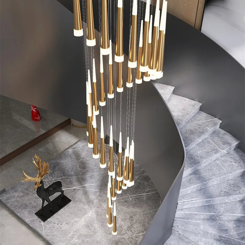 Black Stair Chandelier: Modern Duplex Living Room Dining Room LED Ceiling Light