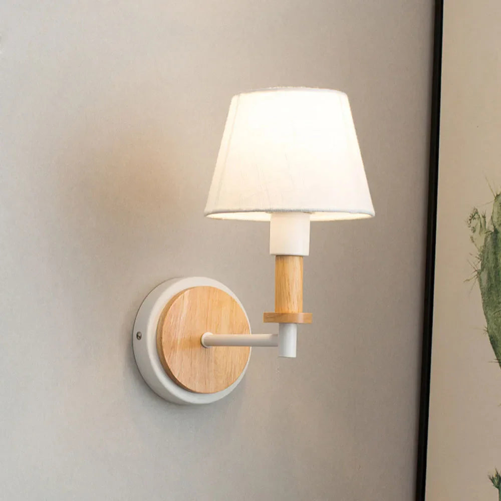Modern Nordic Wooden Wall Lights Bedside Sconce by - White Lampshade, E27