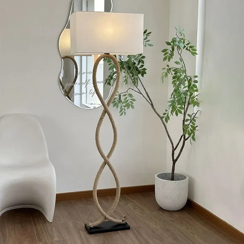 Hemp Rope Fabric Shade LED Floor Lamp for Home Decor