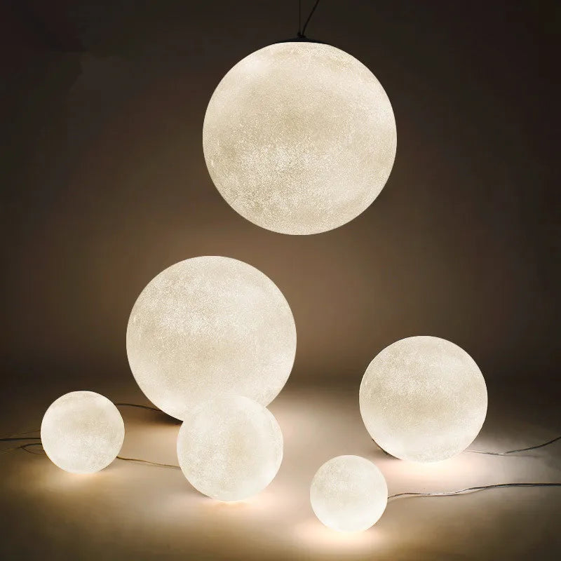 Nordic Moon Round LED Chandelier: Modern Living Room Dining Pendant Light for Bedroom Atmosphere