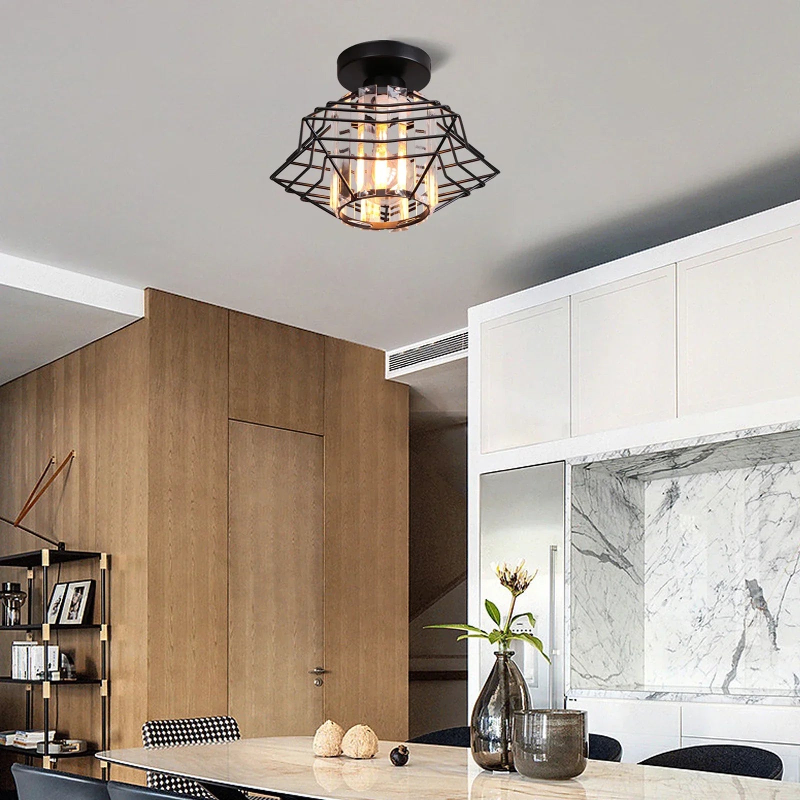 Crystal Ceiling Chandelier: Modern Industrial LED Indoor Lighting Fixture