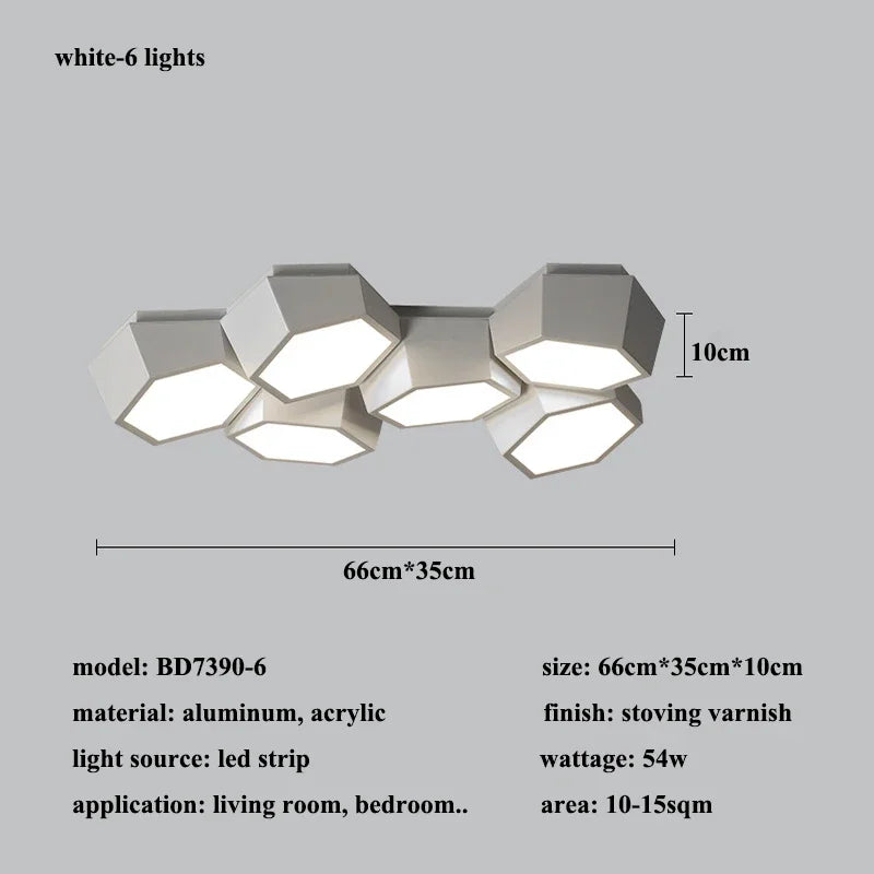 Hexagon LED Ceiling Lights, Smart Control Dimmable Chandelier for Living Room & Bedroom