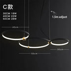 Black Gold Chandelier Creative Italian Design Light Metal LED Rings Circle