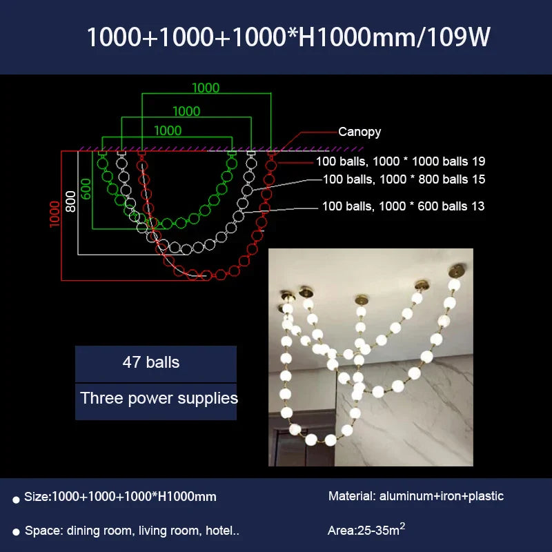 Pear Necklace Chandelier: Luxury Pendant Light Fixture for Living & Dining Rooms