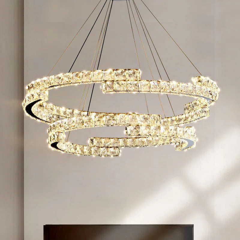 Luxury Crystals Chandelier LED Pendant Lamps - Dimmable Double Layer High-end Lights