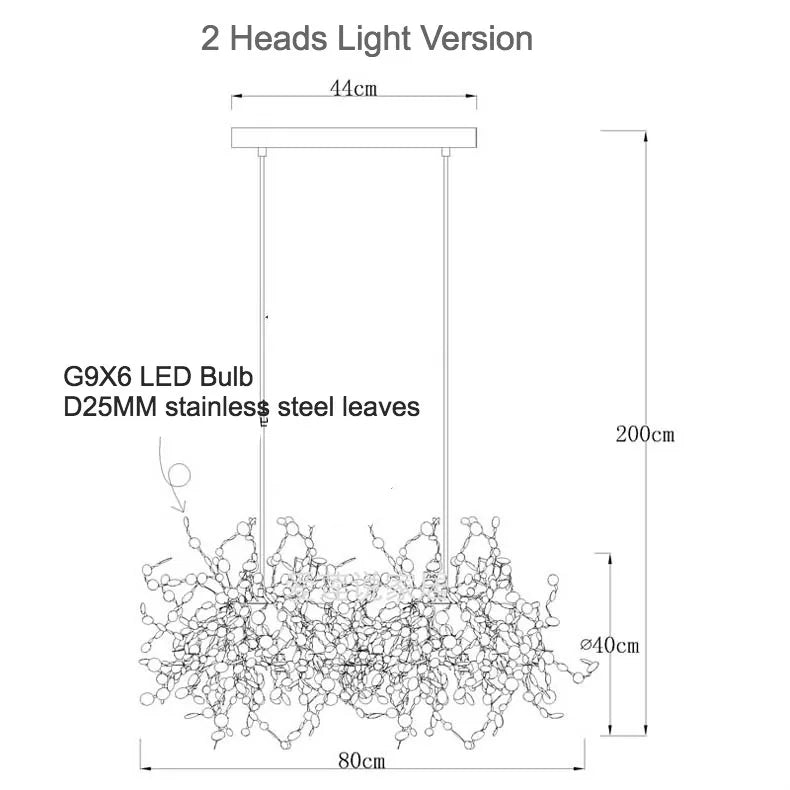Leaf Chrome Ceiling Chandelier for Living Room, Bar, or Balcony Lighting
